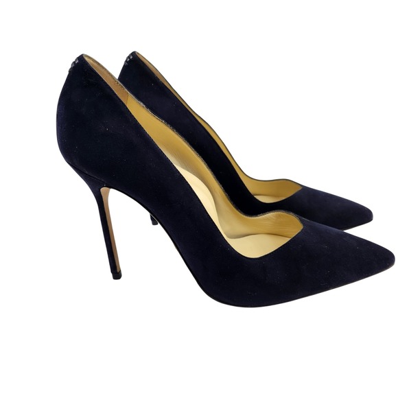 Sarah Flint Perfect Pump 100 Navy Suede Pointed Toe Stiletto Heels Sz 39.5 US 9 - Picture 2 of 12